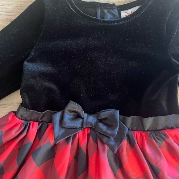 Adorable cat and jack holiday dress size 2T red black velvet tulle plaid - Picture 4 of 6